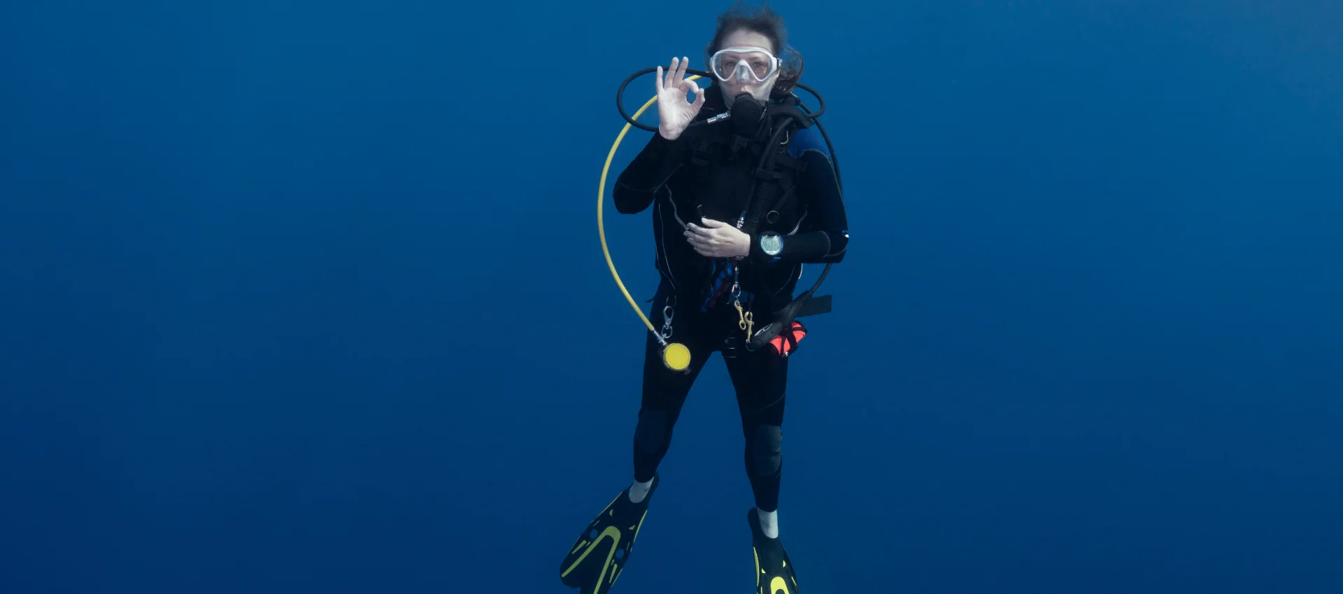 First time scuba diving in Goa – diver giving OK signal underwater at Grand Island, FlyingFish Candolim